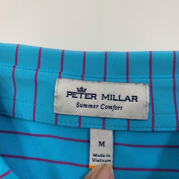 Peter Millar Shirt Mens M Medium Water Geranium Summer Comfort Striped Golf Polo - Picture 4 of 11